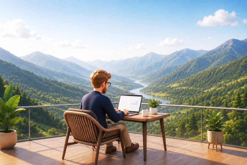 Workcation or Long stay mountain resort with panoramic hill views, remote work friendly villa, infinity pool and scenic nature retreat